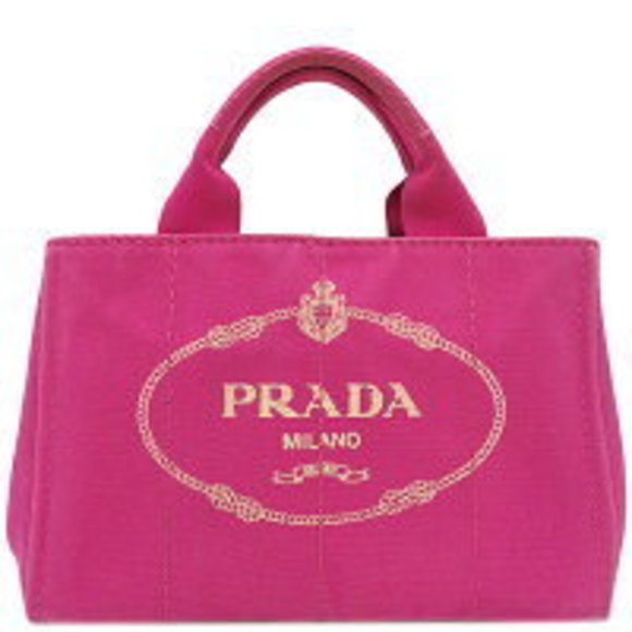 Prada Triangle Tote Plate Bag Handbag Pink Canvas Canapa - Picture 1 of 9